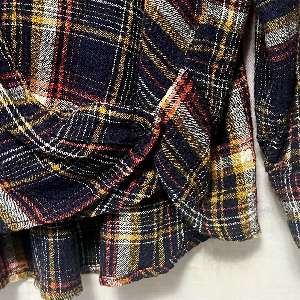 WE THE FREE PEOPLE Blue Plaid Flannel Shirt RIVETED Womens S Button Up Oversized - Picture 4 of 16
